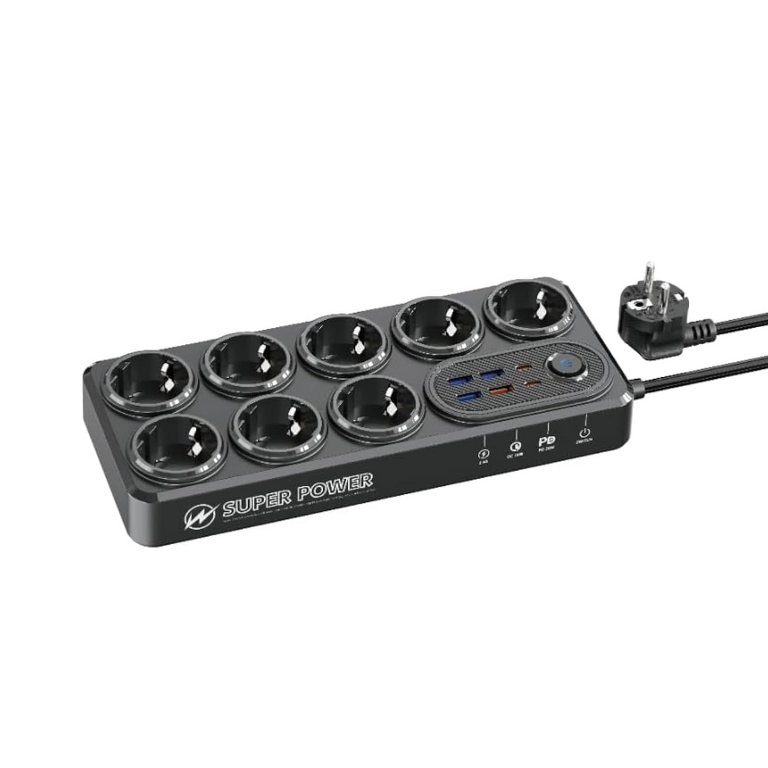 MOXOM Power Strip 2500W with 8 Sockets, 2 PD Ports &amp; 3 USB Ports - 2 m