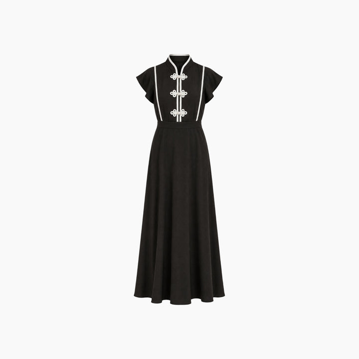 Mandarin Trim Linen Maxi Dress