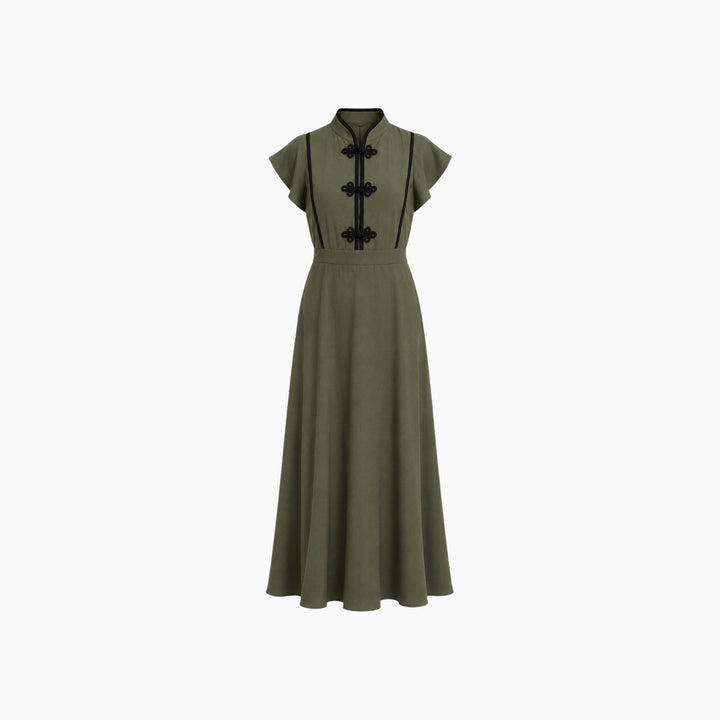 Mandarin Trim Linen Maxi Dress