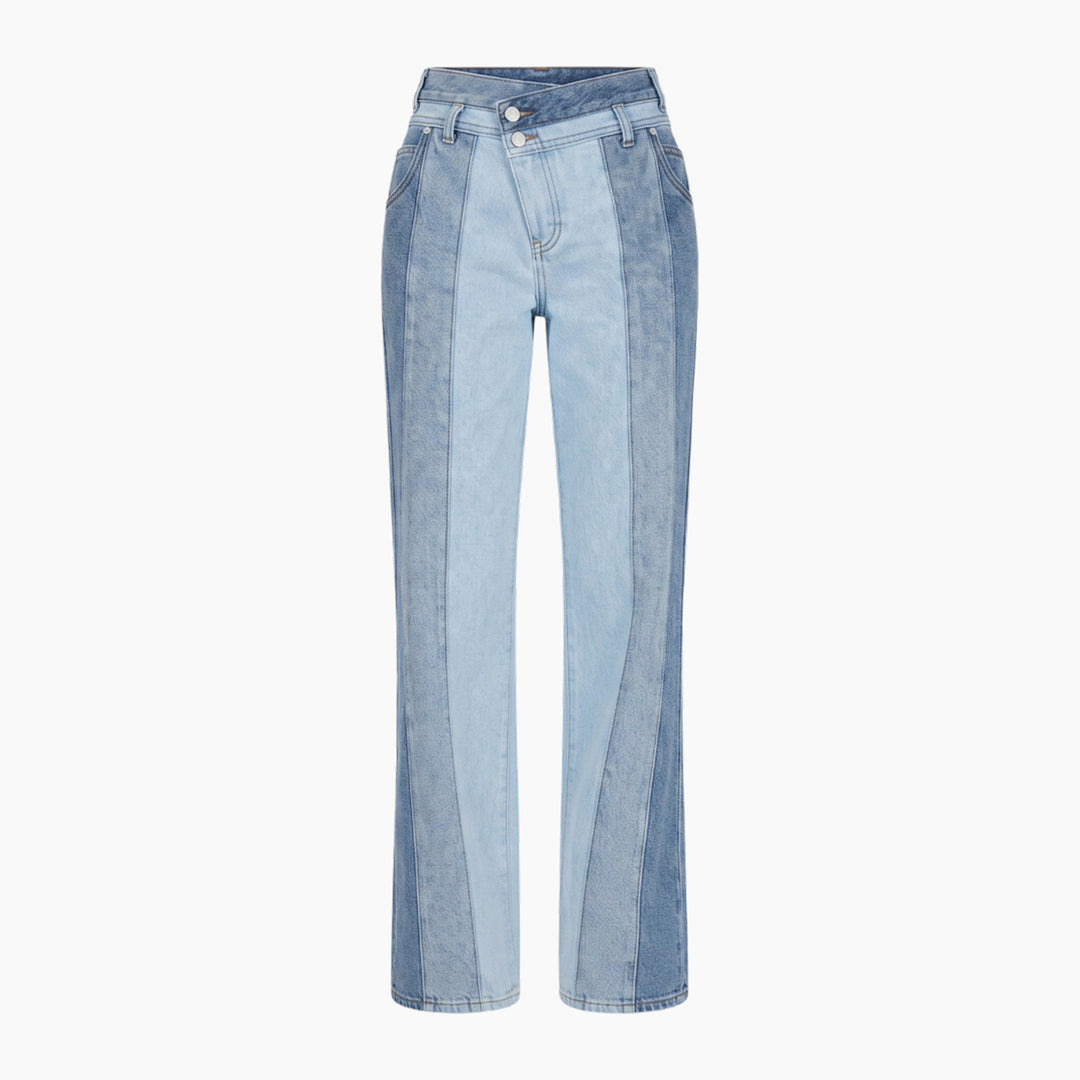 Manière De Voir Jacinda Colour Block Denim Jeans Mid Blue