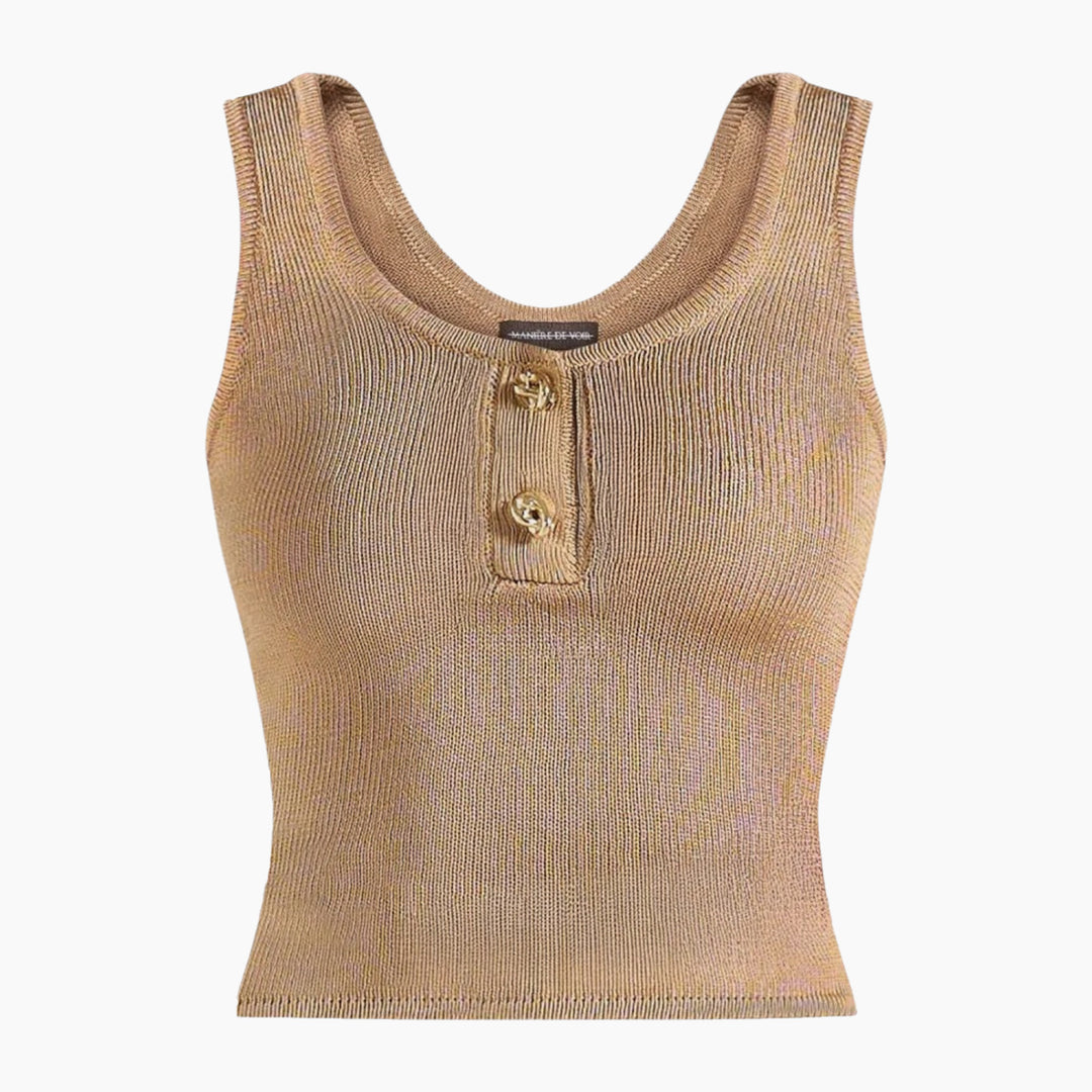Manière De Voir Pippa Pointelle Knitted Tank Top With Knot Button - Gold