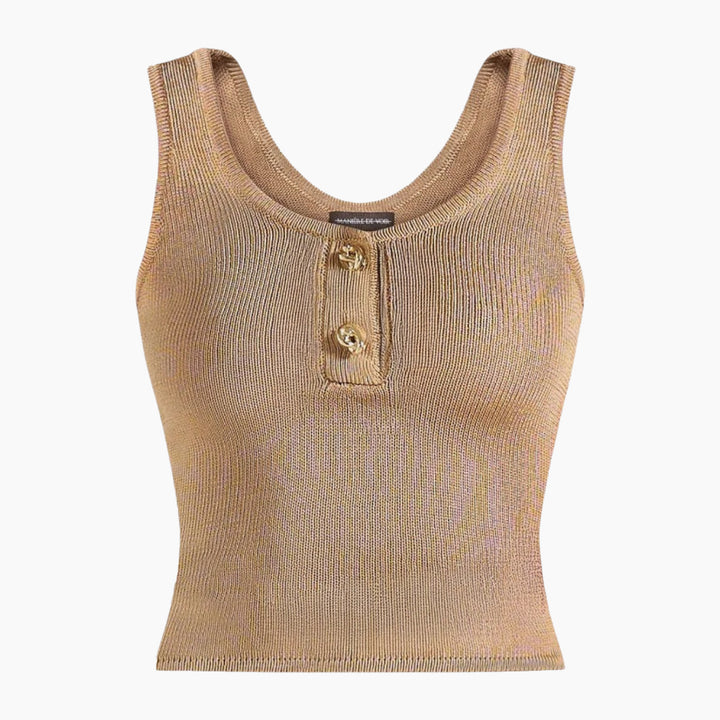 Manière De Voir Pippa Pointelle Knitted Tank Top With Knot Button - Gold