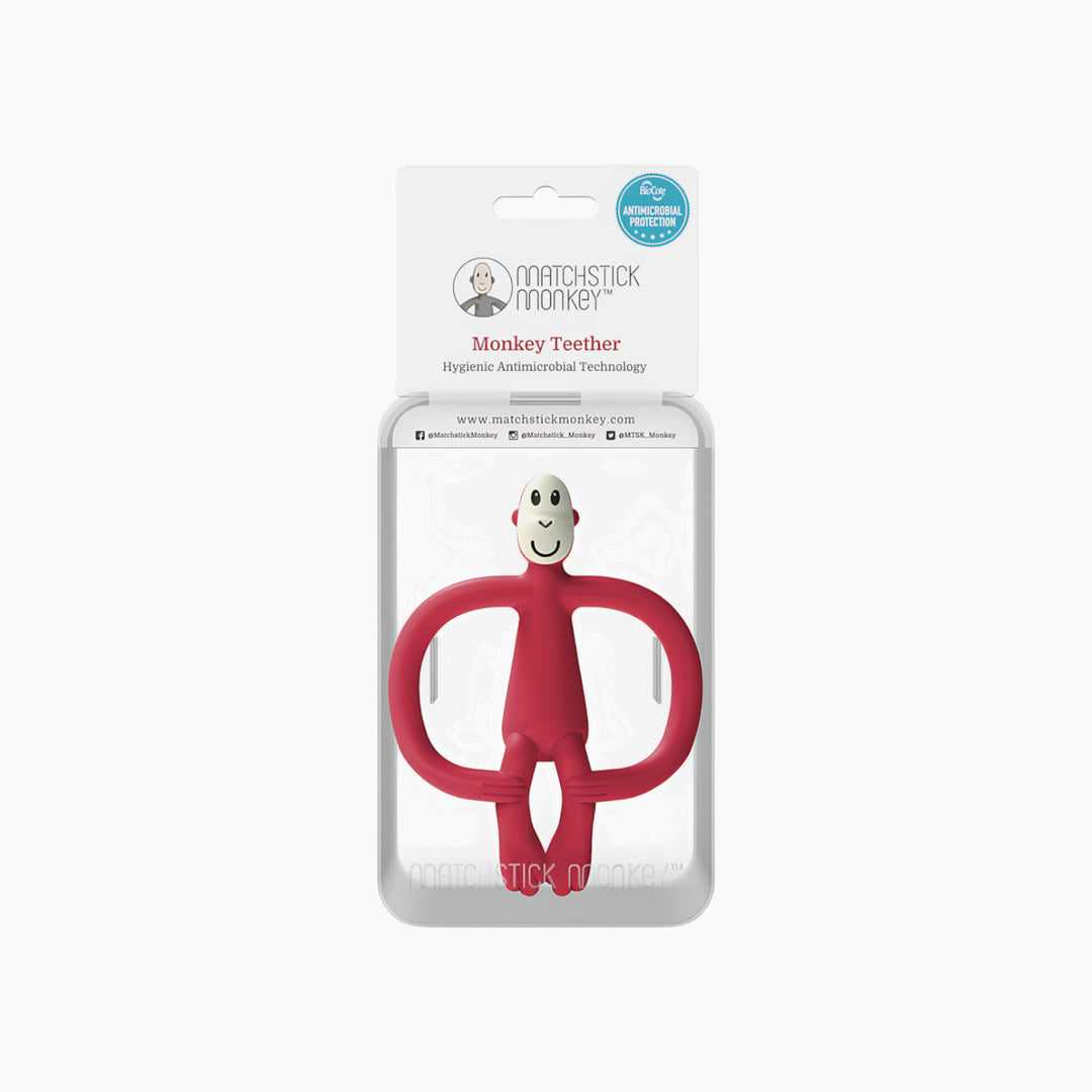 Matchstick Monkey No Tail Teething Toy in red