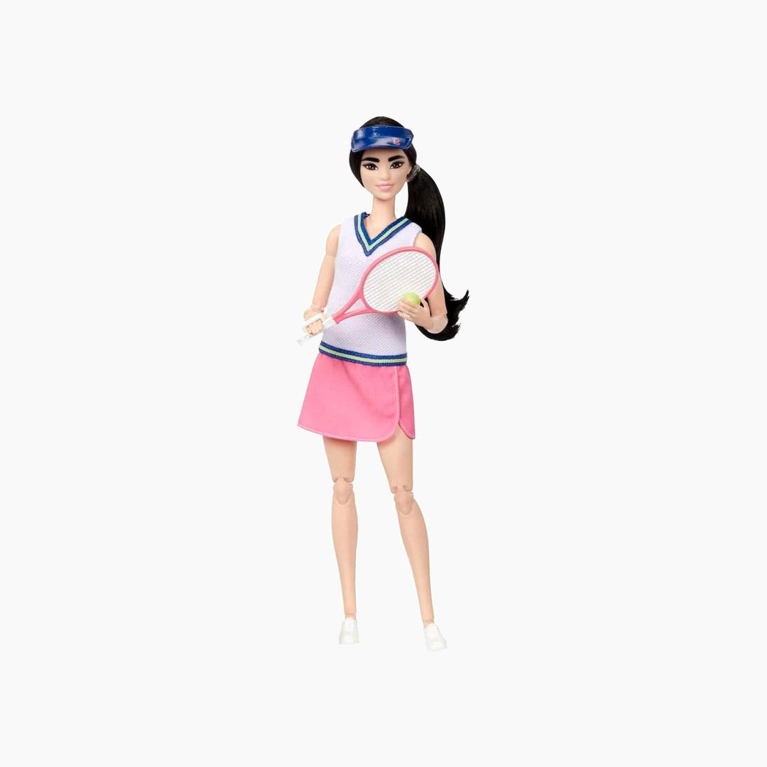 Mattel Barbie Made To Move Tennis Player Wearing Removable Outfit With Racket &amp; Ball 22 Bendable Joints