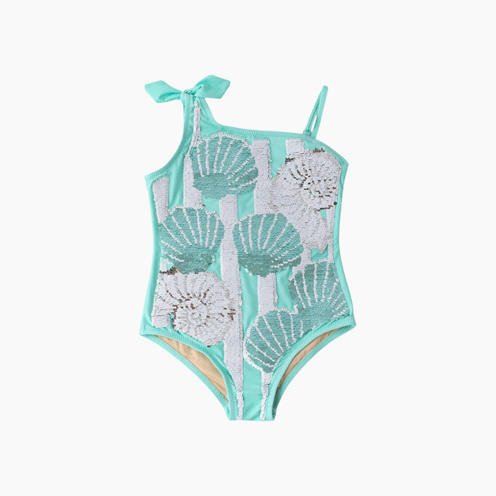 Shade Critters Mint Shells Flip Sequin- One Shoulder Swimsuit