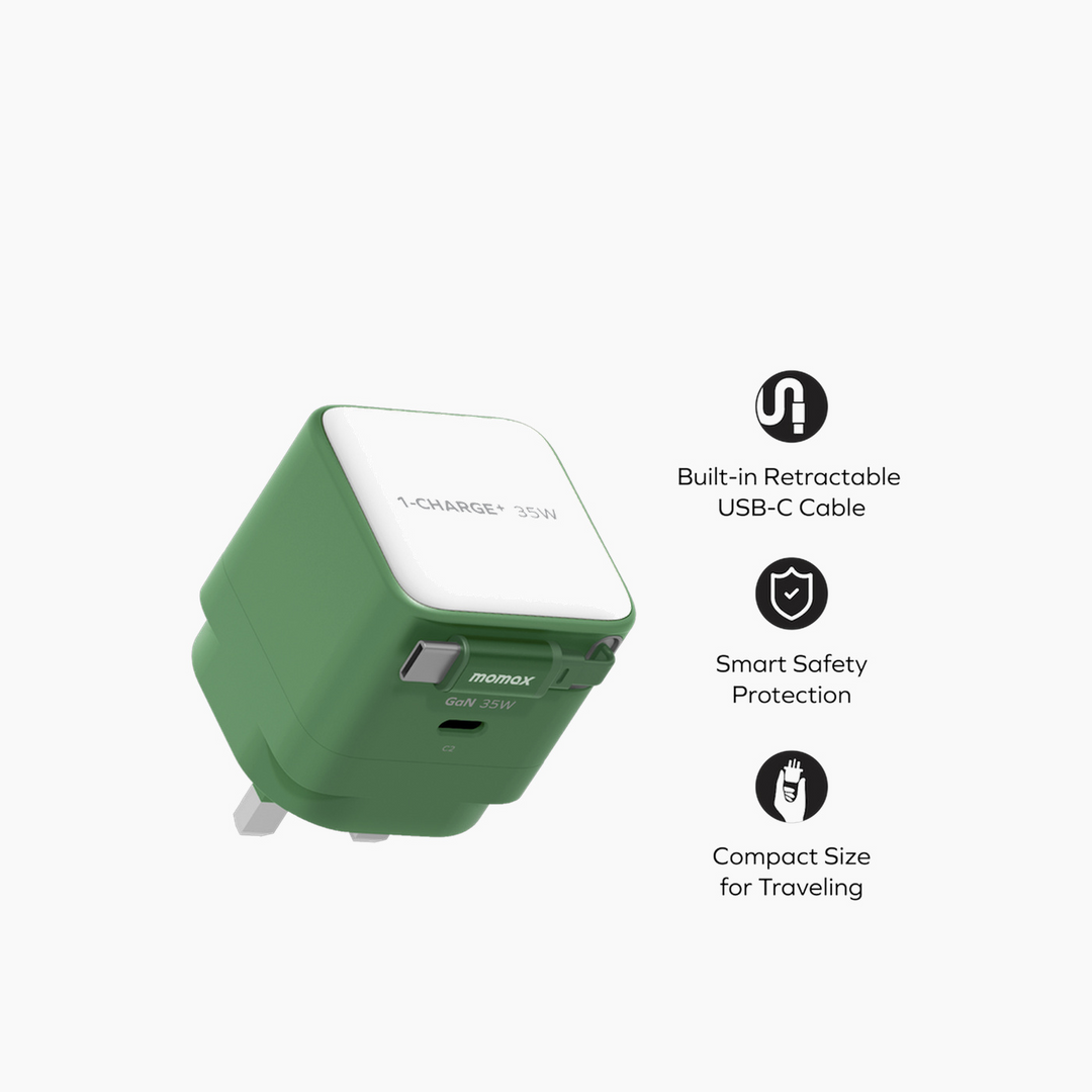 Momax 1-Charge GaN 35W Charger (Built-In Cable)