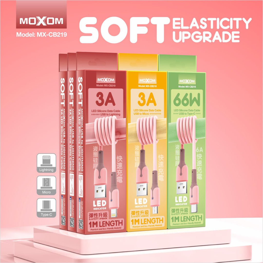 Moxom MX-CB219 1M 3A LED silicone data cable