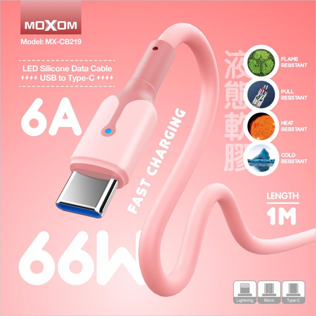 Moxom MX-CB219 1M 3A LED silicone data cable