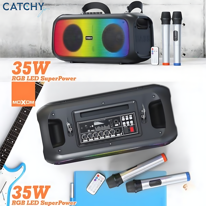 Moxom MX-SK52 wireless speaker with RGB LED lighting and two microphones