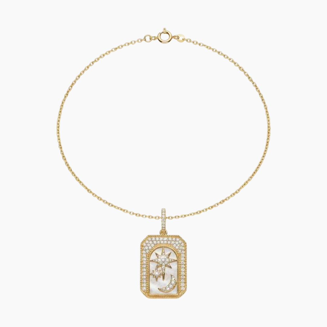 Meraki Yellow Gold Necklace with White Diamonds and Mother of Peal
