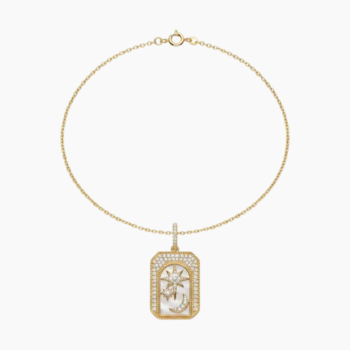 Meraki Yellow Gold Necklace with White Diamonds and Mother of Peal