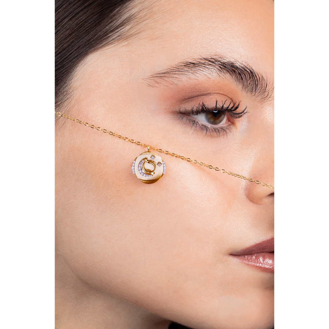 Meraki Yellow Gold Necklace with White Diamonds