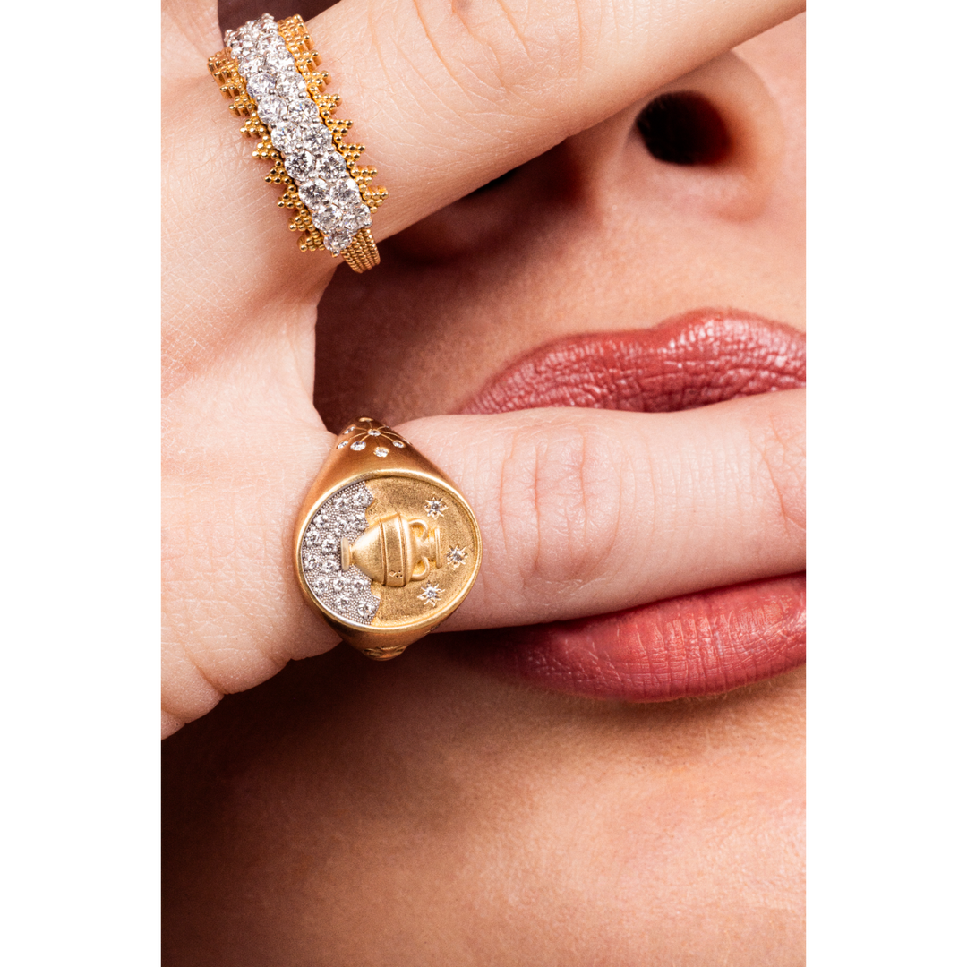 Meraki Yellow Gold Ring with White Diamonds