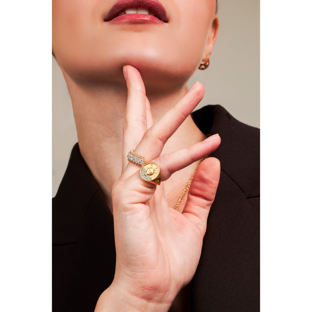 Meraki Yellow Gold Ring with White Diamonds