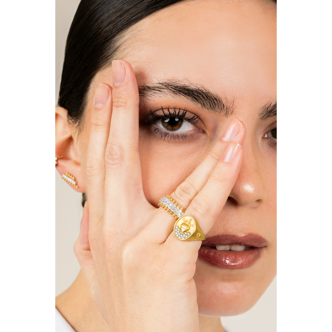 Meraki Yellow Gold Ring with White Diamonds