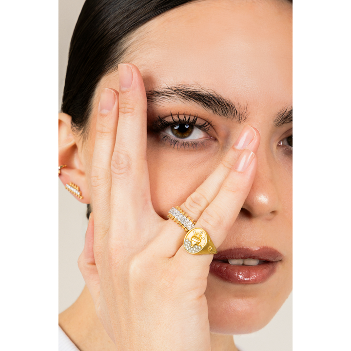 Meraki Yellow Gold Ring with White Diamonds