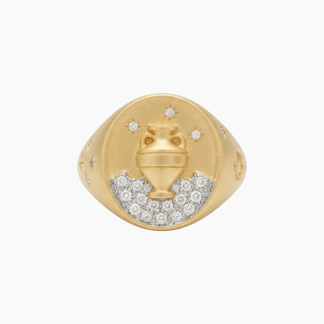 Meraki Yellow Gold Ring with White Diamonds