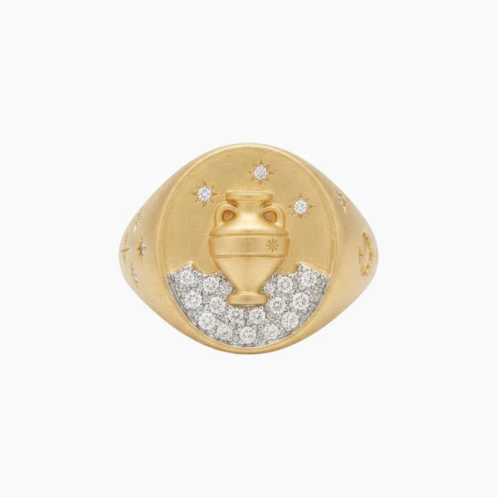 Meraki Yellow Gold Ring with White Diamonds