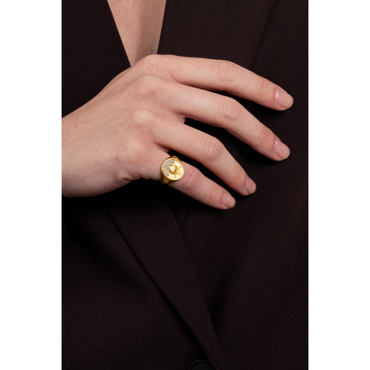 Meraki Yellow Gold Ring with White Diamonds
