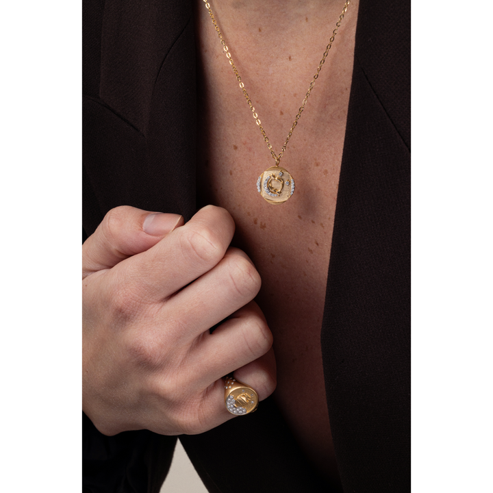 Meraki Yellow Gold Ring with White Diamonds
