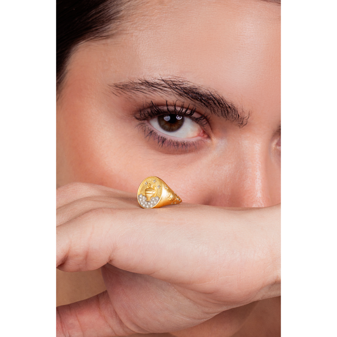Meraki Yellow Gold Ring with White Diamonds