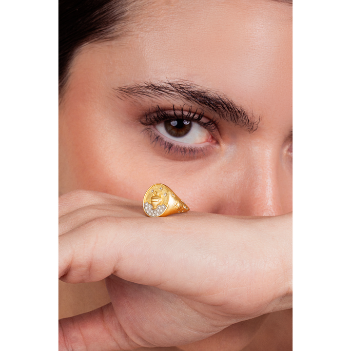 Meraki Yellow Gold Ring with White Diamonds