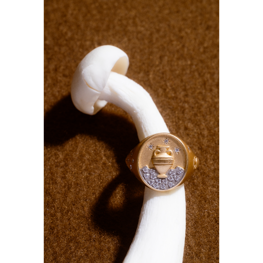 Meraki Yellow Gold Ring with White Diamonds