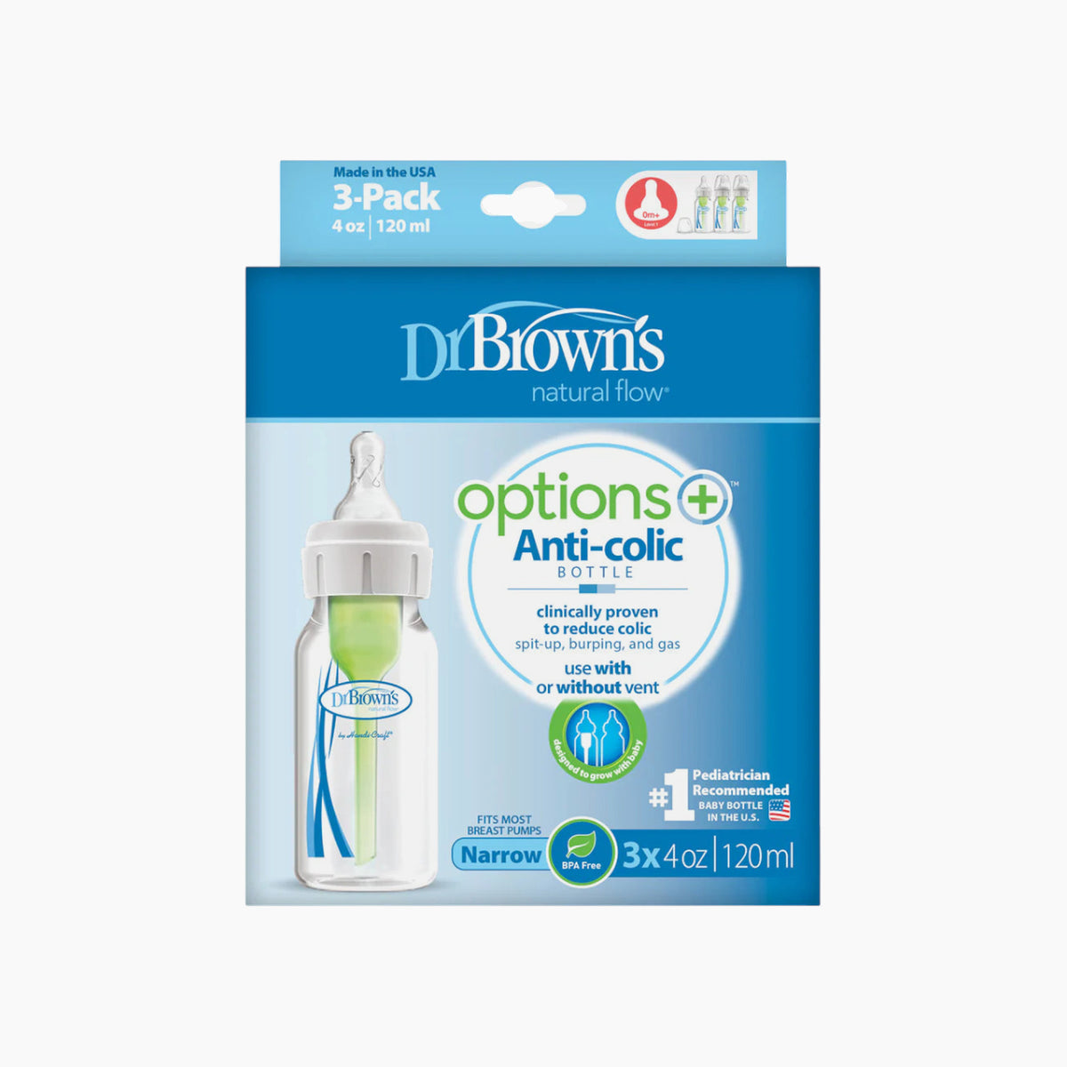 Dr Brown's 120ML narrow-neck anti-colic bottle 3 pack