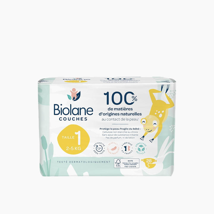 Biolane Natural Diapers, Size 1, 28 count