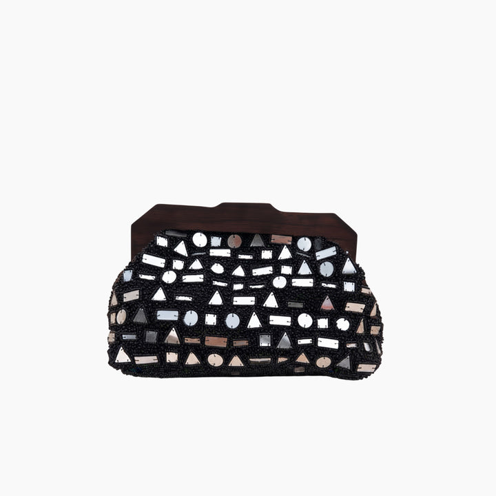 Never Fully Dressed Black Beaded Mirror Bag
