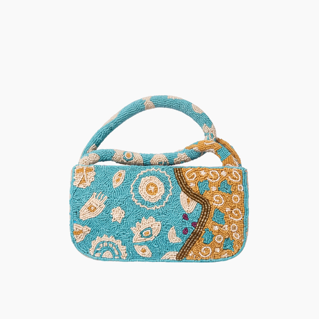 Never Fully Dressed Blue &amp; Yellow Morocco Beaded Bag