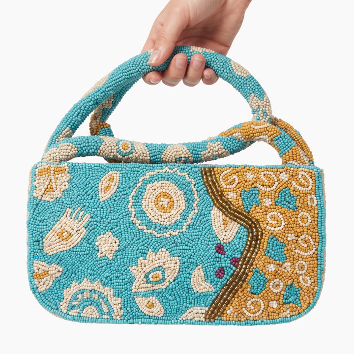 Never Fully Dressed Blue &amp; Yellow Morocco Beaded Bag