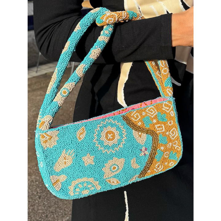 Never Fully Dressed Blue &amp; Yellow Morocco Beaded Bag