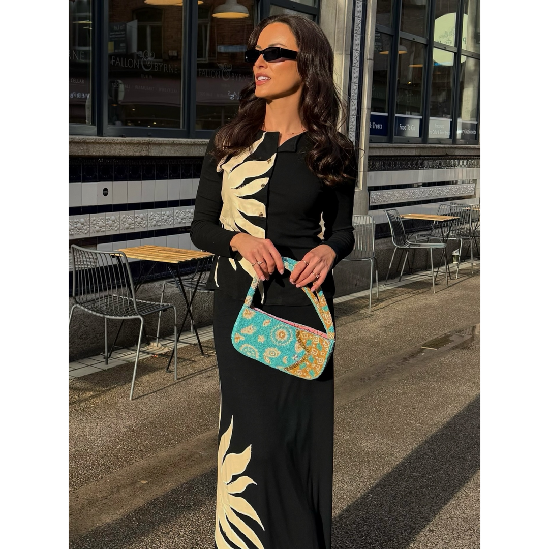 Never Fully Dressed Blue &amp; Yellow Morocco Beaded Bag