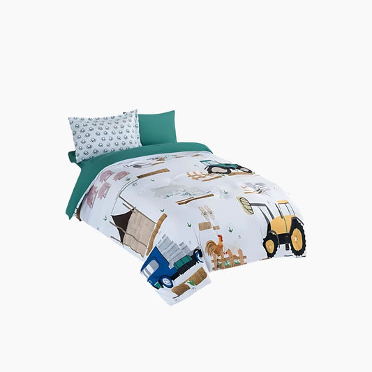 Nova Home Little Farmer Kid's Comforter Set Single & Twin 4 Pcs White