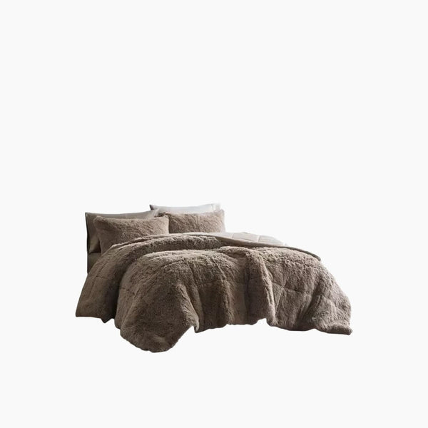 Nova Home Malea Winter Long Shaggy Fur Comforter Set Taupe