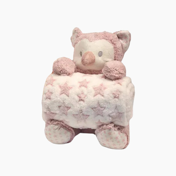 لعبة بومة للأطفال مع بطانية باللون الوردي