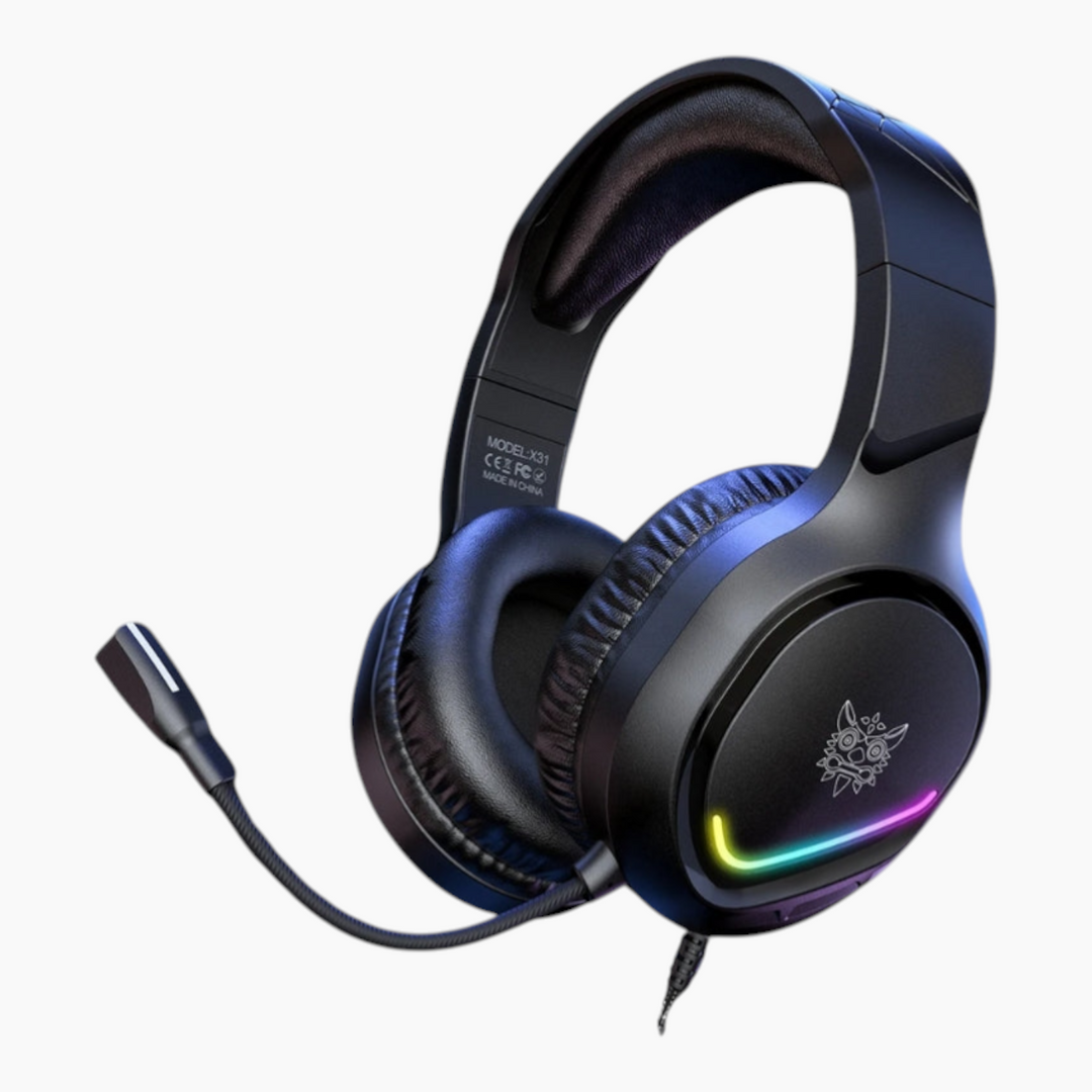 ONIKUMA X31 noise cancelling over-ear wired gaming headset with adjustable microphone and RGB LED lights