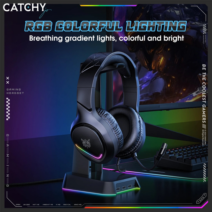 ONIKUMA X31 noise cancelling over-ear wired gaming headset with adjustable microphone and RGB LED lights