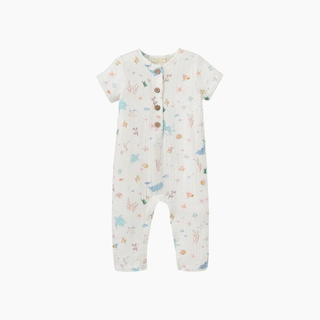 Elegant Baby Ocean Adventure Organic Muslin Short Sleeve Jumpsuit
