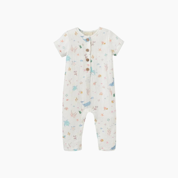 Elegant Baby Ocean Adventure Organic Muslin Short Sleeve Jumpsuit