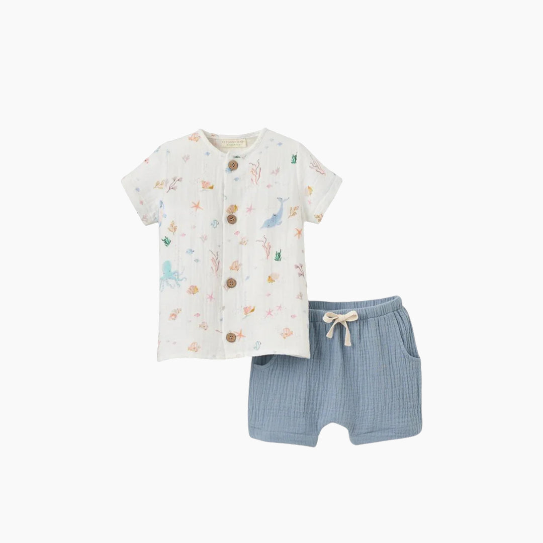Elegant Baby Ocean Adventure Organic Muslin Tee Short Set
