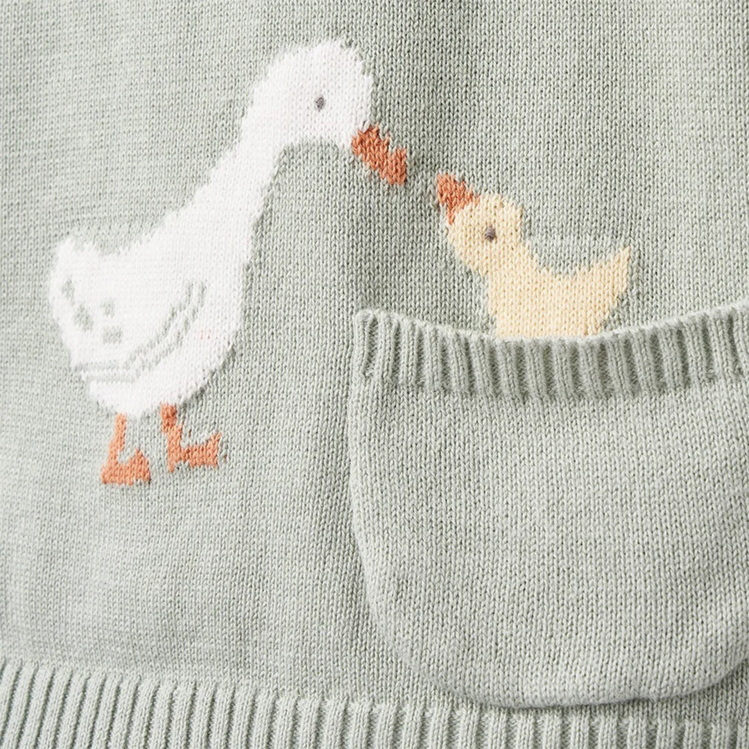 Elegant Baby On The Farm Knit Henley Organic Muslin Short Set