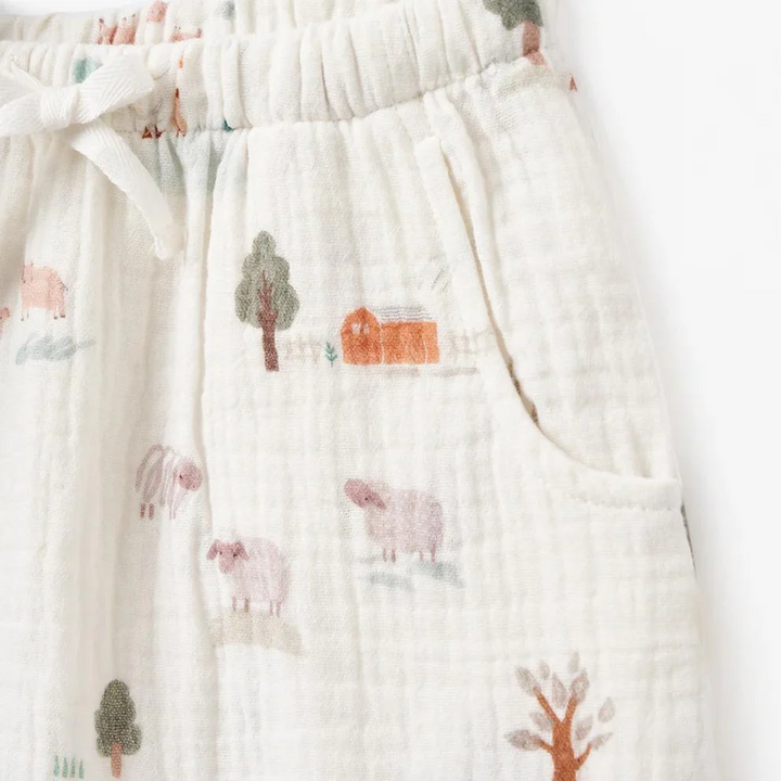 Elegant Baby On The Farm Knit Henley Organic Muslin Short Set
