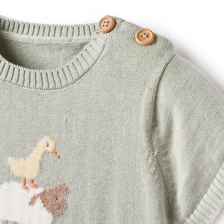 Elegant Baby On The Farm Knit Shortall Romper