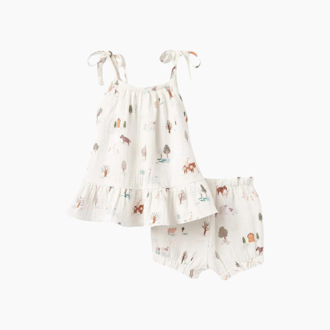 Elegant Baby On The Farm Organic Muslin Tie Top Set