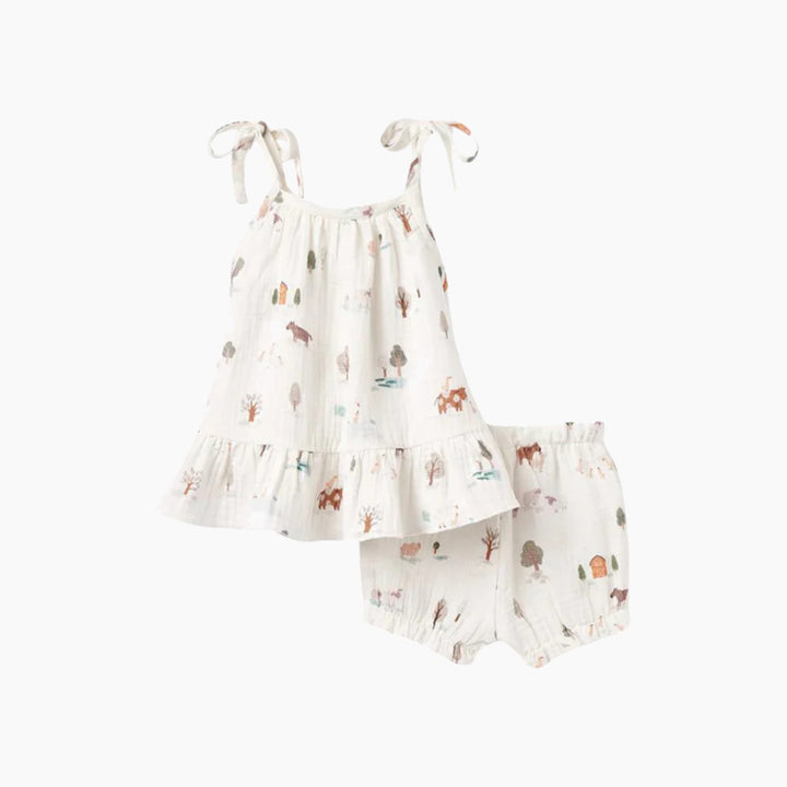 Elegant Baby On The Farm Organic Muslin Tie Top Set