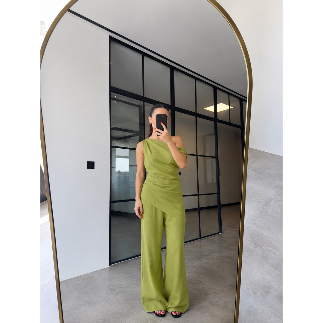 One-Shoulder Linen Co-Ord Set