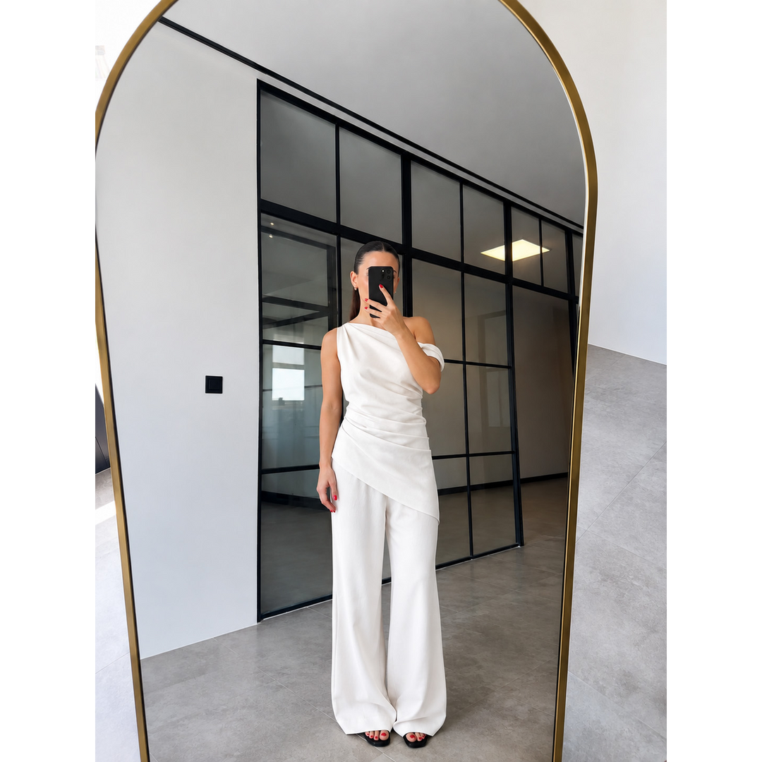 One-Shoulder Linen Co-Ord Set