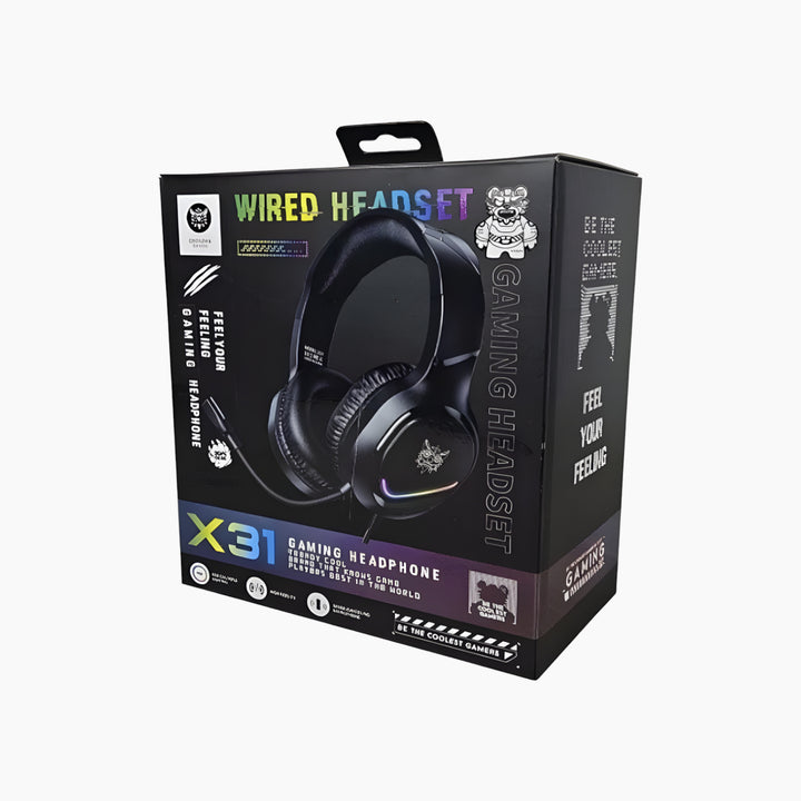 ONIKUMA X31 noise cancelling over-ear wired gaming headset with adjustable microphone and RGB lighting